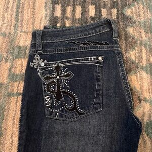 Wrangler Blue Boot Cut Jeans with Intricate Embellishments